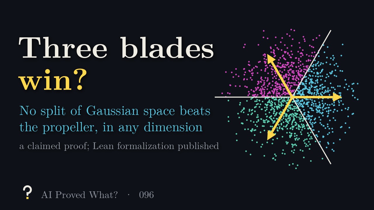 Play Episode 096: Three blades win? A Gaussian point cloud split into three 120-degree sectors, with an arrow for each sector's Gaussian first moment.