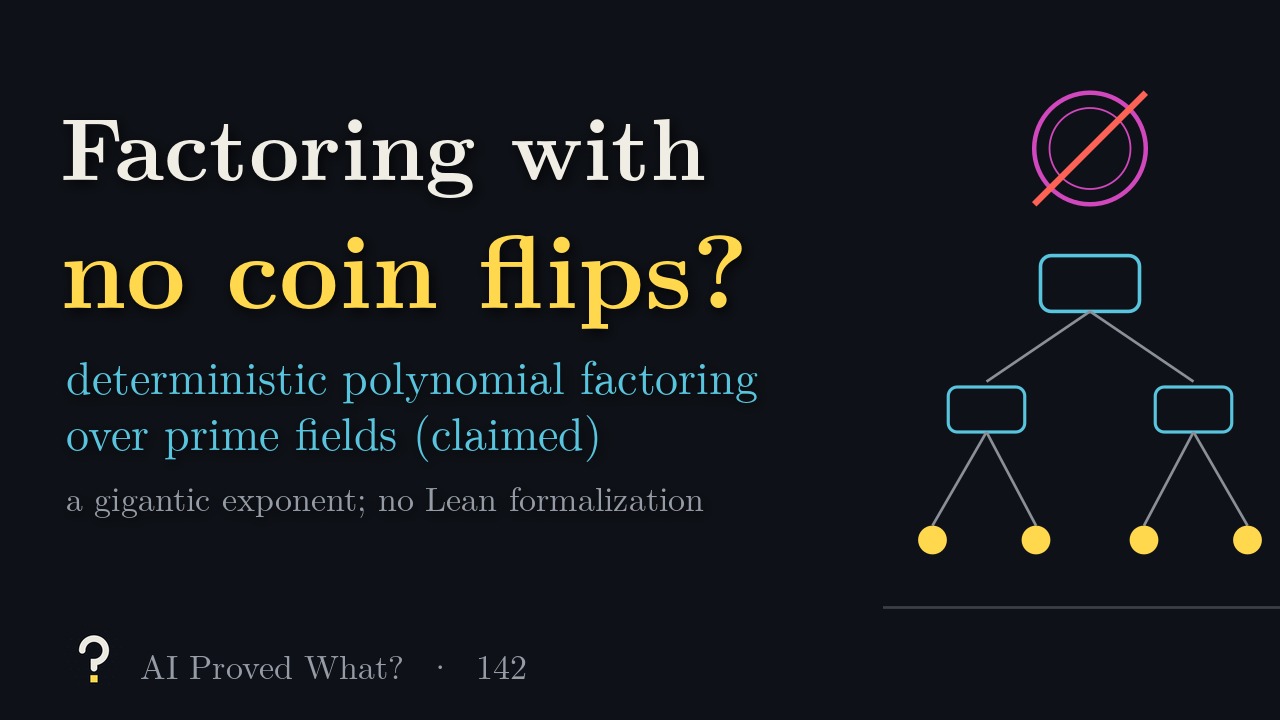 Play Episode 142: Factoring with no coin flips? A crossed-out coin above a factor tree whose leaves are roots.