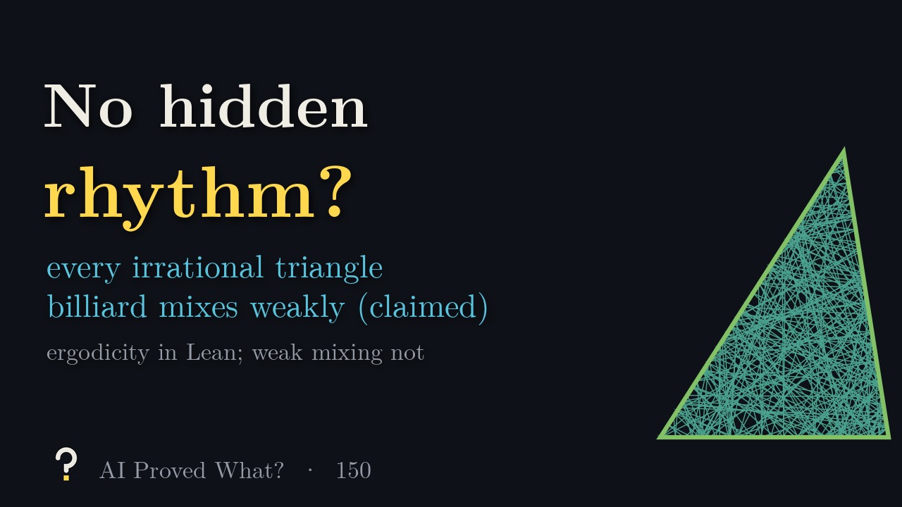 Play Episode 150: No hidden rhythm? A long billiard path filling a triangle with angles of one and root two radians.