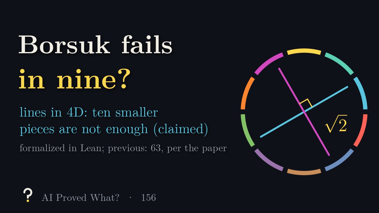 Play Episode 156: Borsuk fails in nine? Two perpendicular lines inside a circle split into ten coloured arcs.