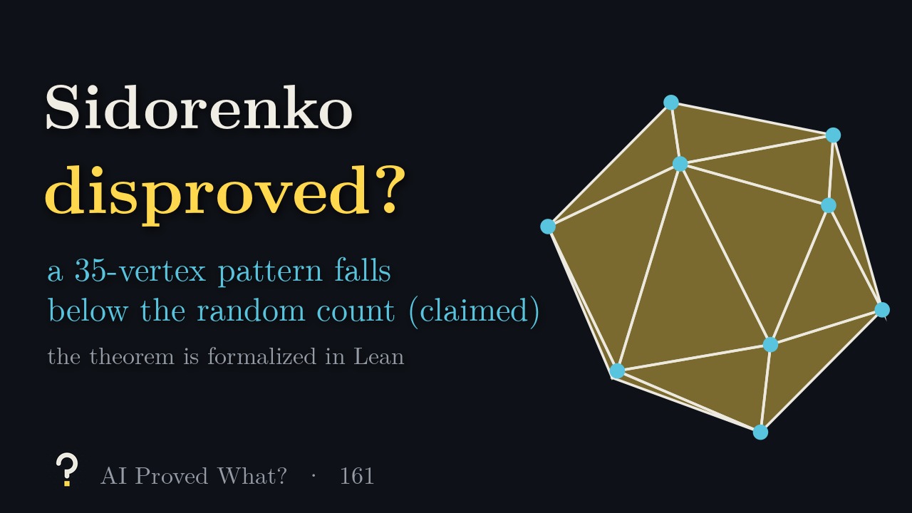 Play Episode 161: Sidorenko disproved? Twenty-two yellow triangles with blue vertices forming a polyhedron, our drawing of the pattern as a triangulated sphere.