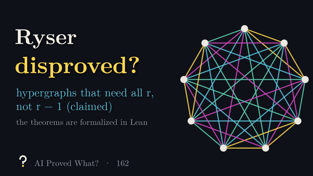 Play Episode 162: Ryser disproved? A complete graph on nine vertices with its edges in four colours, from the plane of order three (our drawing).