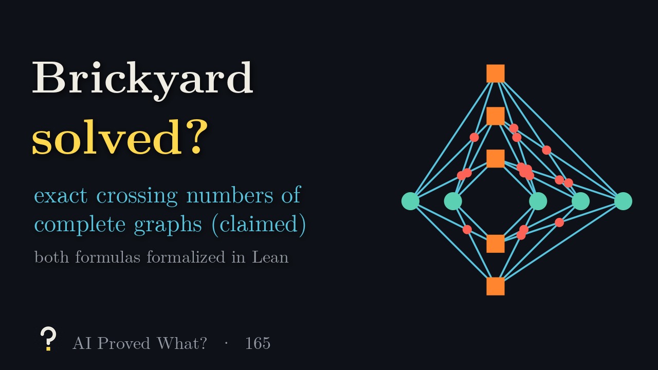 Play Episode 165: Brickyard solved? Five orange kilns and five teal yards on two axes joined by blue tracks, with the 16 crossings marked in red (our drawing).