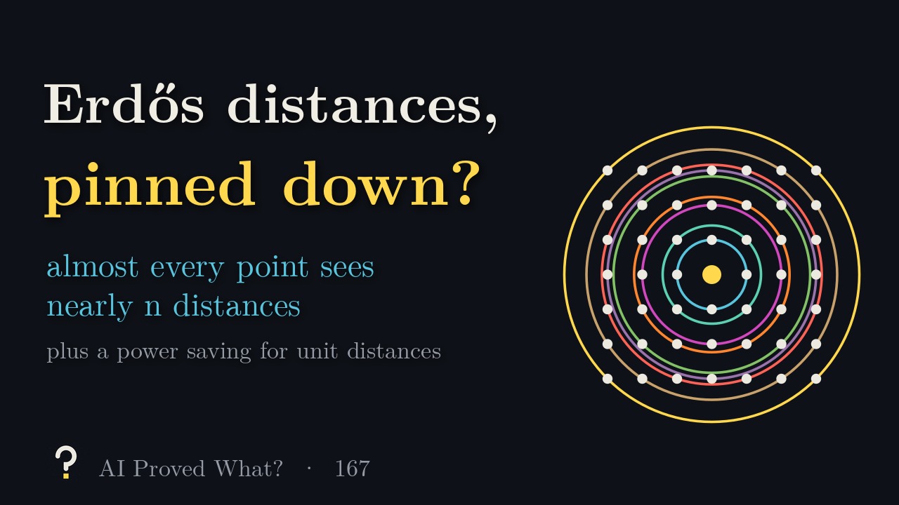 Play Episode 167: Erdős distances, pinned down? A 7 by 7 grid of points with one circle around its centre point for each of the nine distances it sees (our drawing).
