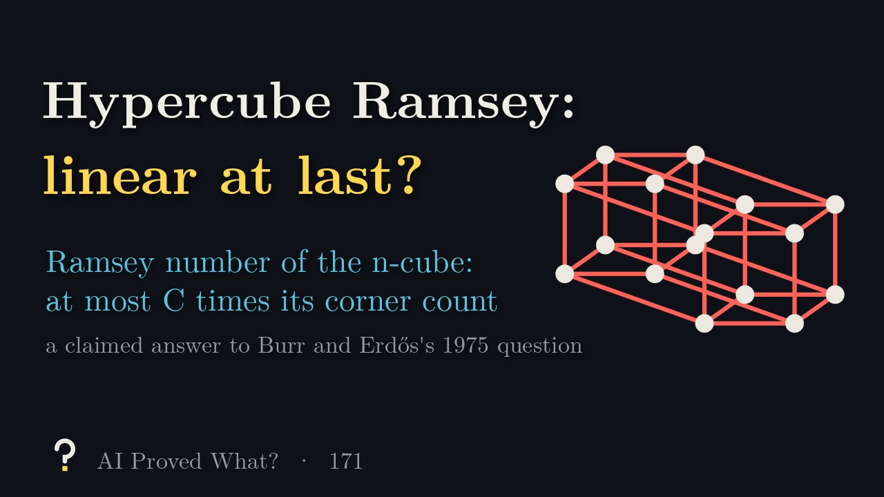 Play Episode 171: Hypercube Ramsey: linear at last? The four-dimensional cube, sixteen corners and thirty-two edges, drawn in one colour (our drawing).
