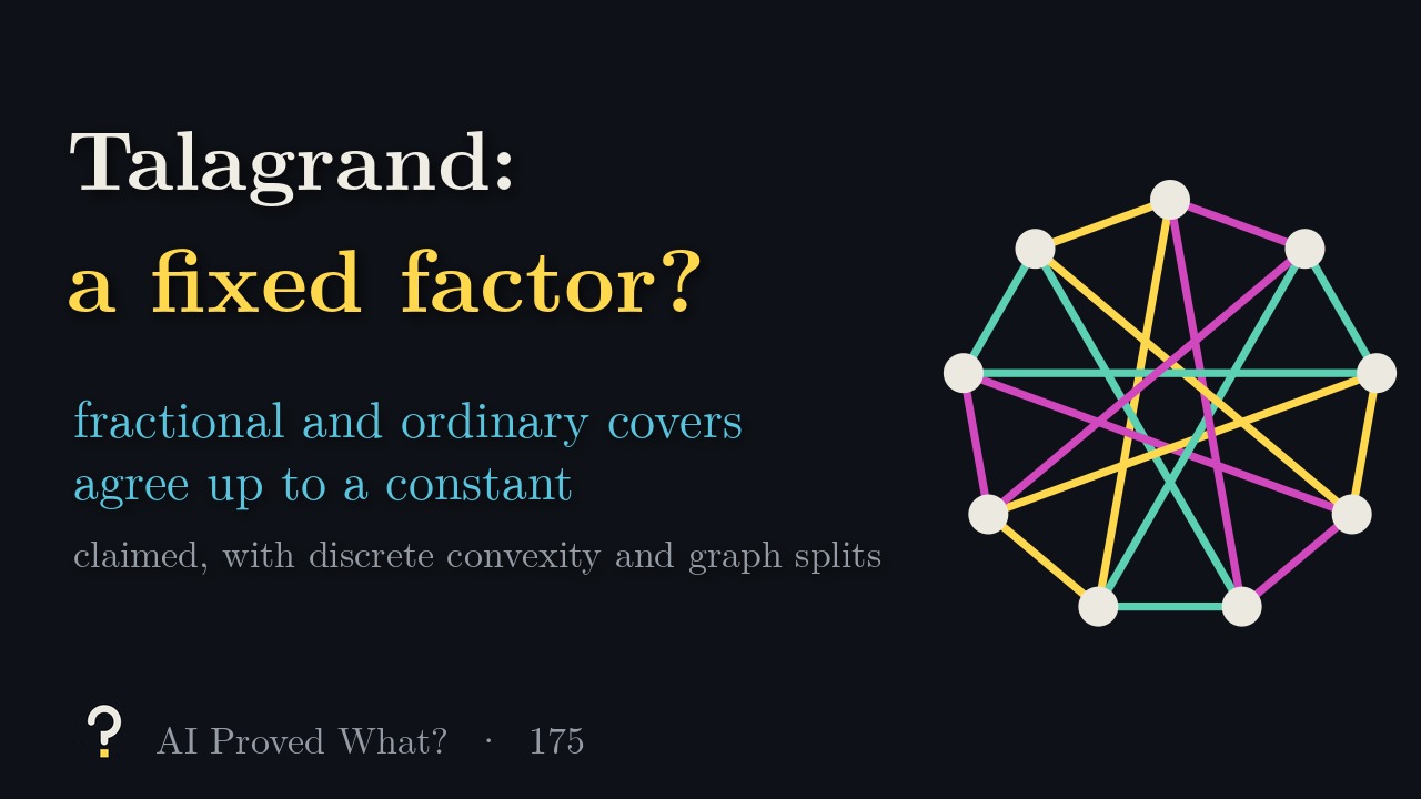 Play Episode 175: Talagrand, up to a constant? A graph on nine dots whose edges are split into three pieces, coloured yellow, teal and pink (our drawing).