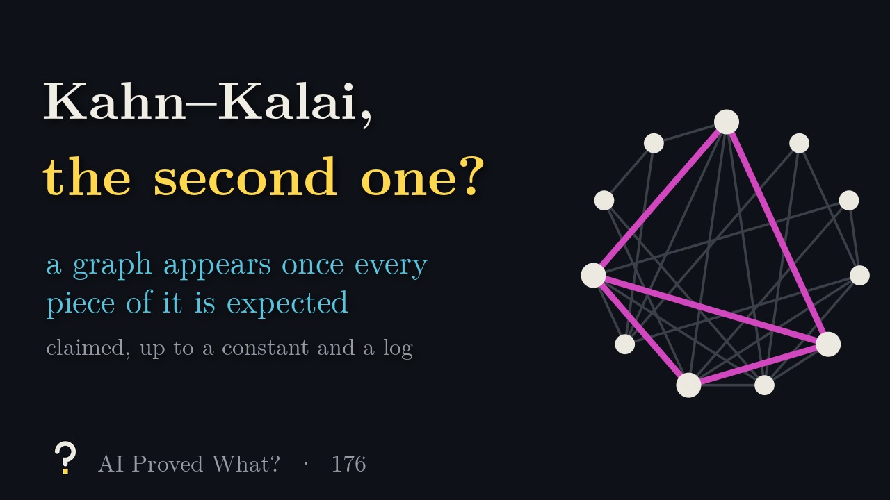 Play Episode 176: Kahn–Kalai, the second one? A random graph on eleven dots with one copy of a small graph highlighted in pink (our drawing).