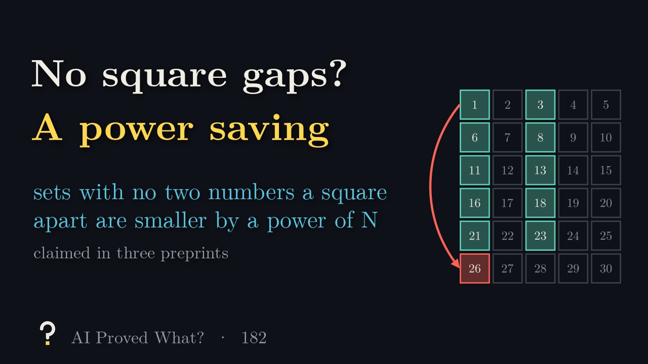 Play Episode 182: No square gaps? The numbers 1 to 30 in rows of five, the residues 1 and 3 mod 5 highlighted, and 26 marked 25 = 5 squared away from 1 (our drawing).