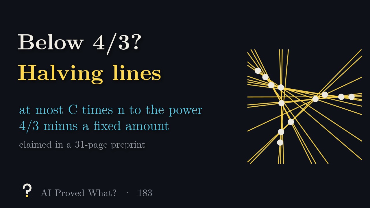 Play Episode 183: Below 4/3? Twelve points with their 18 halving lines drawn in yellow (a configuration from our search; our drawing).