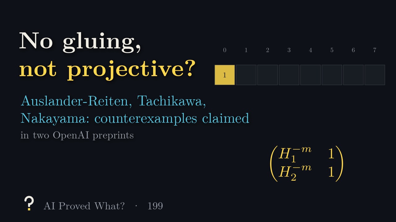 Play Episode 199: No gluing, not projective? A row of degree cells, only degree 0 lit, and a two-by-two matrix of twist weights.