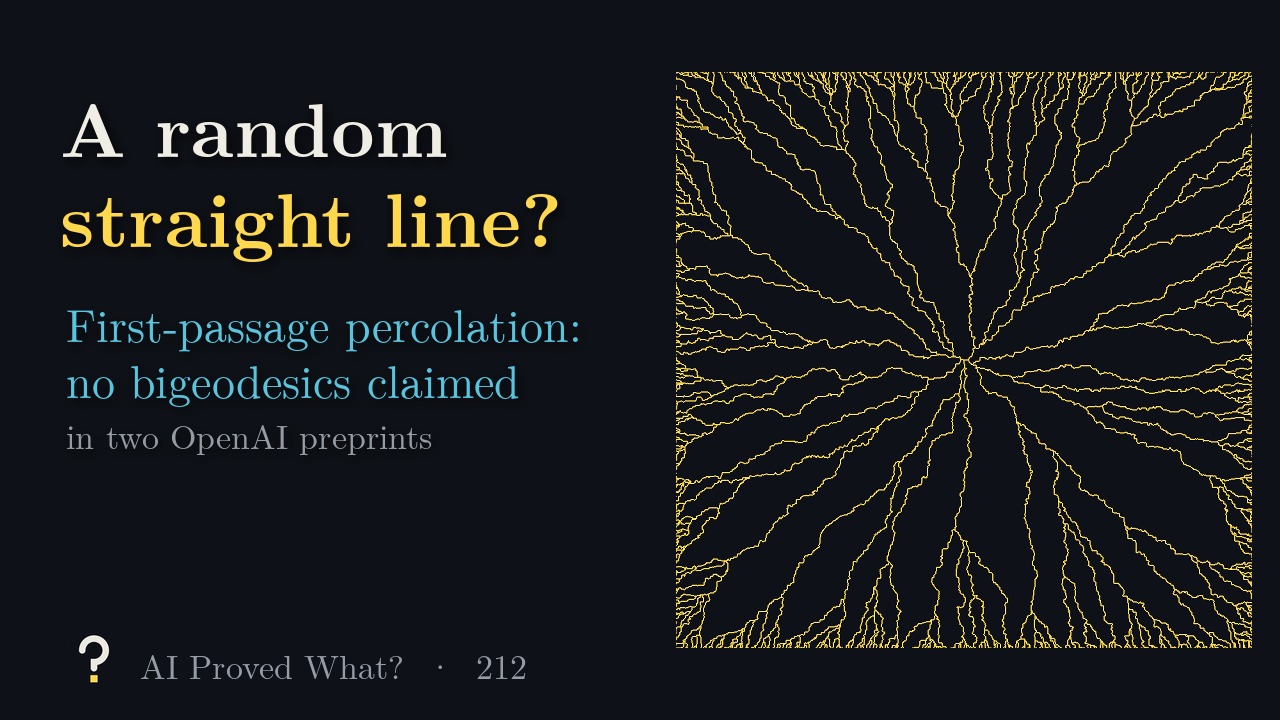 Play Episode 212: A random straight line? Yellow geodesics from one point branching out to the edges of a square.