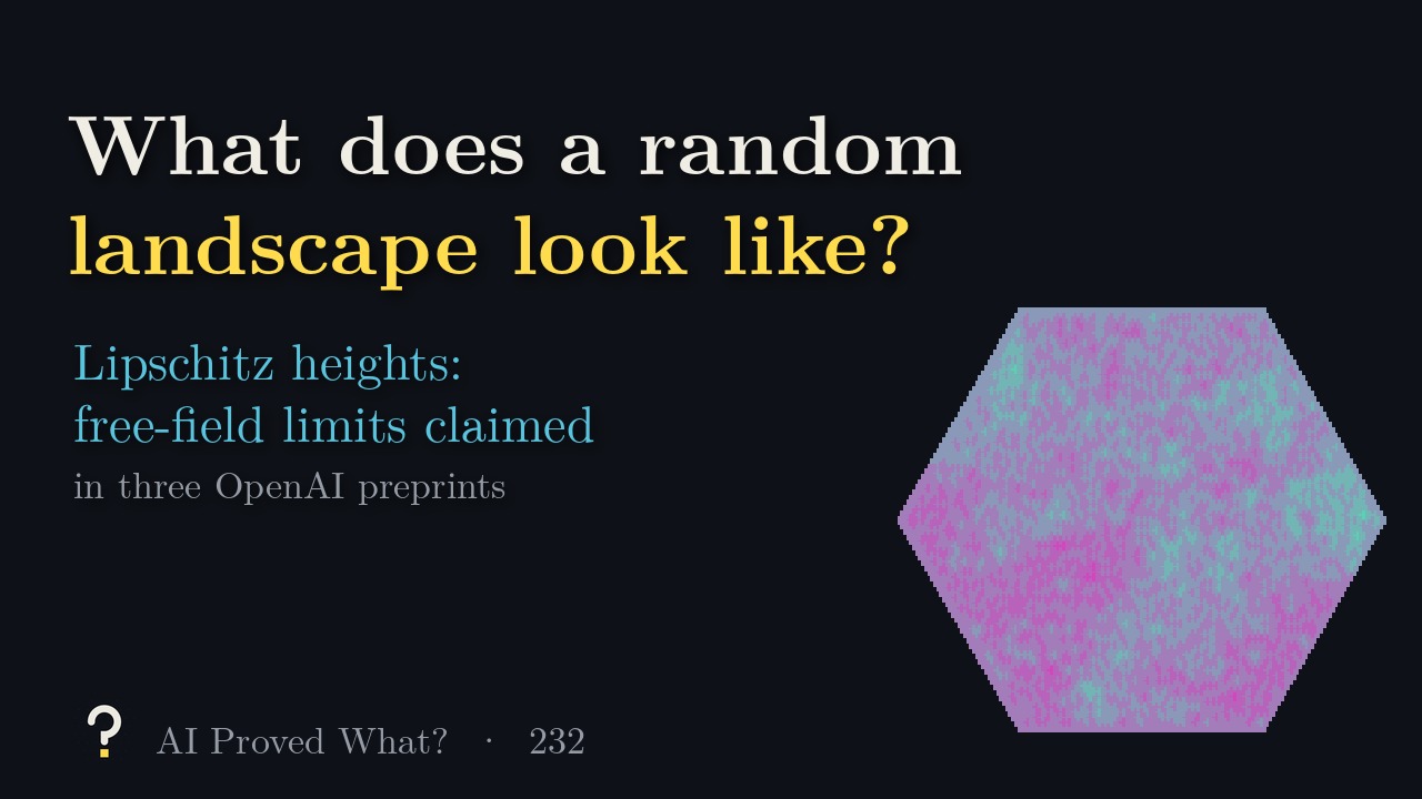 Play Episode 232: What does a random landscape look like? A random height function on a hexagon, coloured by height.