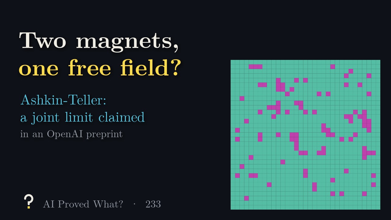 Play Episode 233: Two magnets, one free field? A grid of up and down spins from one of our Ashkin–Teller samples.