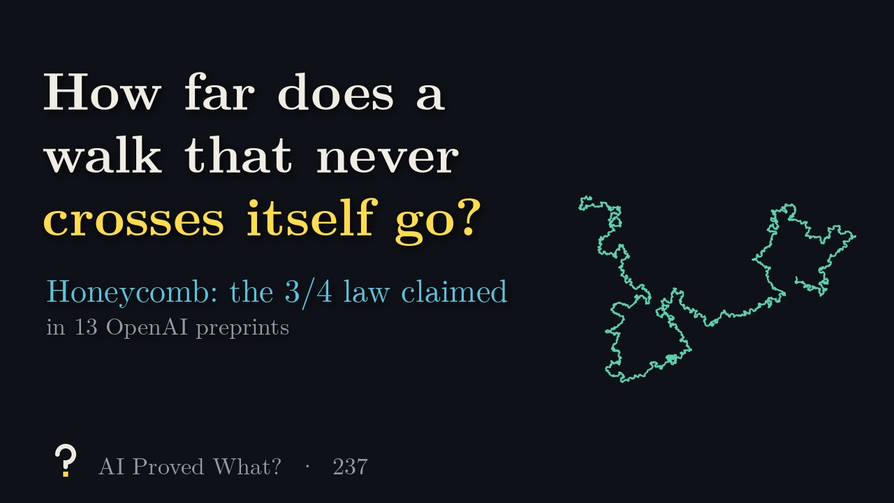 Play Episode 237: How far does a walk that never crosses itself go? A long random self-avoiding walk drawn in teal.