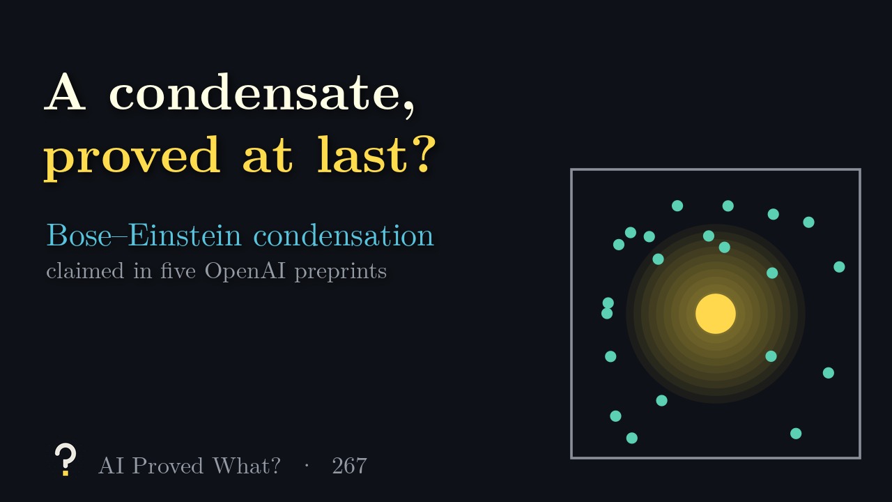Play Episode 267: A condensate, proved at last? A box of teal particles with a large glowing gold dot at the center.