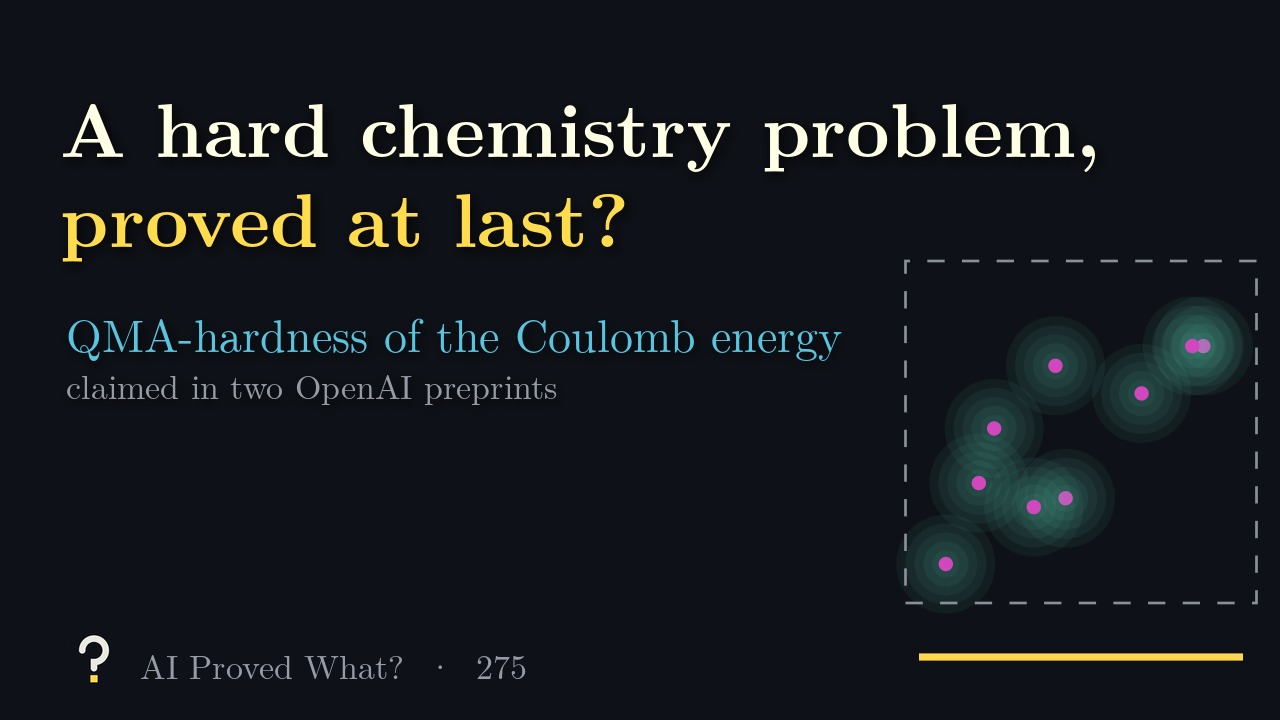 Play Episode 275: A hard chemistry problem, proved at last? Nuclei with teal electron clouds inside a dashed box above a gold line.