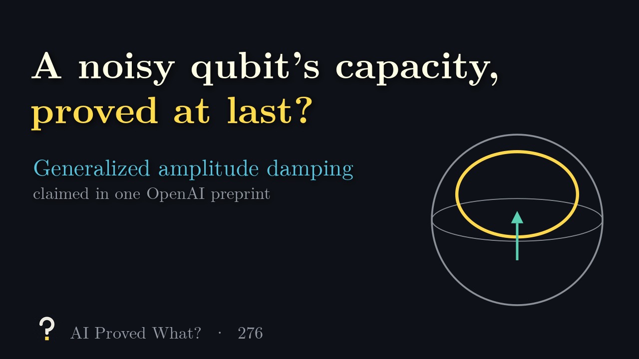 Play Episode 276: A noisy qubit’s capacity, proved at last? A grey sphere with a smaller gold ellipse shifted upward inside it.
