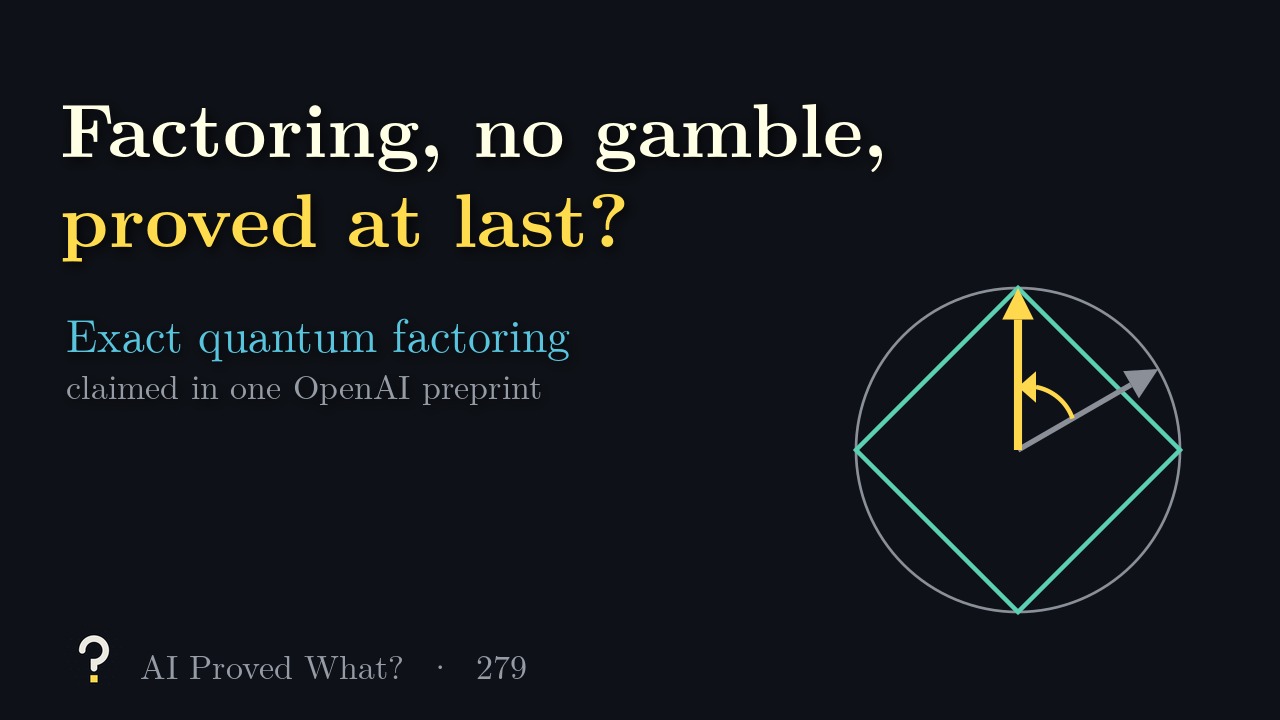 Play Episode 279: Factoring with no gamble, proved at last? A circle with an inscribed teal square and a gold arrow rotated from 30 to 90 degrees.