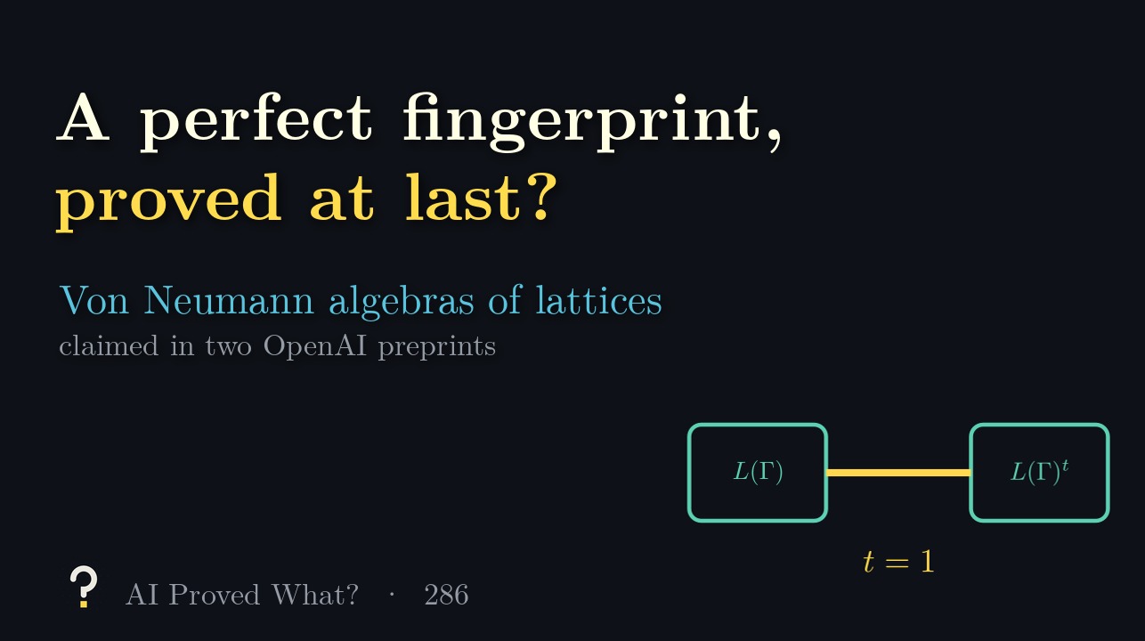 Play Episode 286: A perfect fingerprint, proved at last? Two boxes, L of Gamma and its stretched copy, joined by a gold bridge, with t equals 1 below.