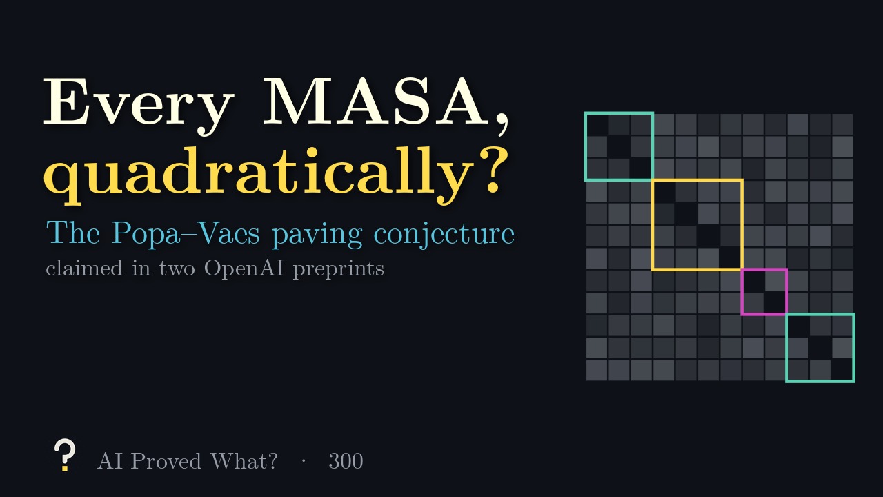 Play Episode 300: Every MASA, quadratically? A matrix grid with diagonal blocks outlined in colour.