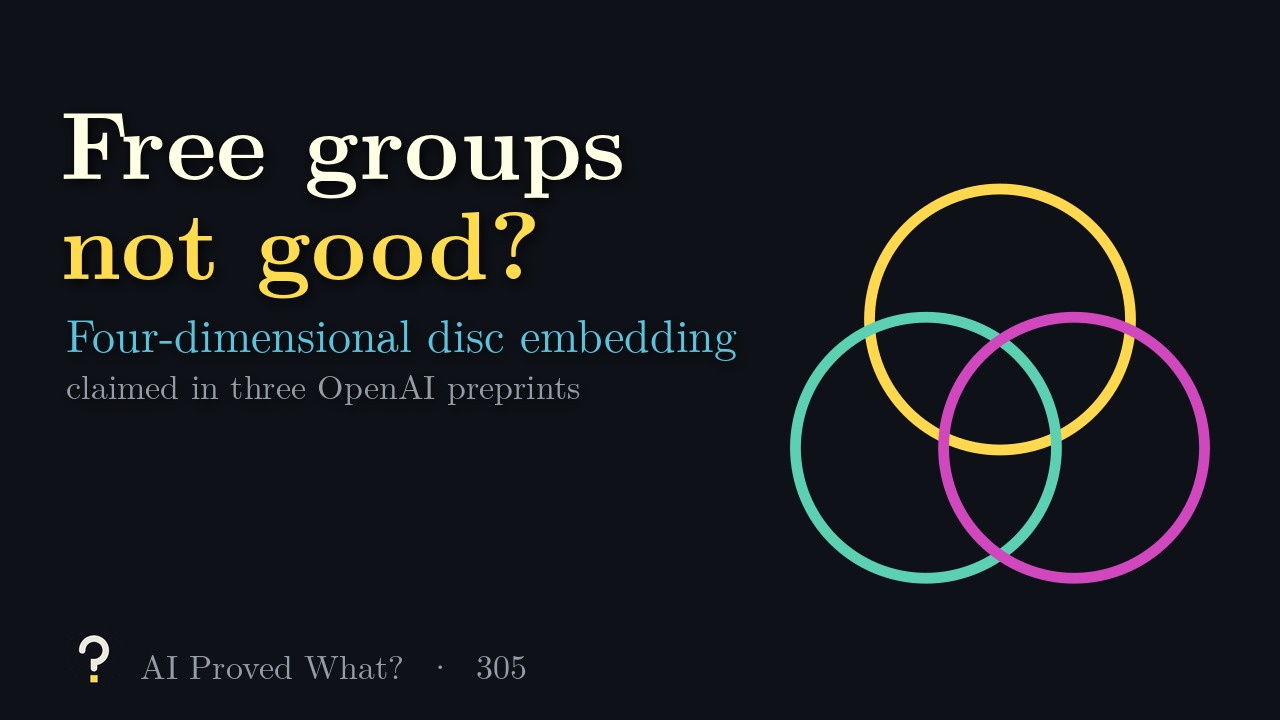 Play Episode 305: Free groups not good? Three overlapping rings in gold, teal and pink, a schematic of the Borromean rings.