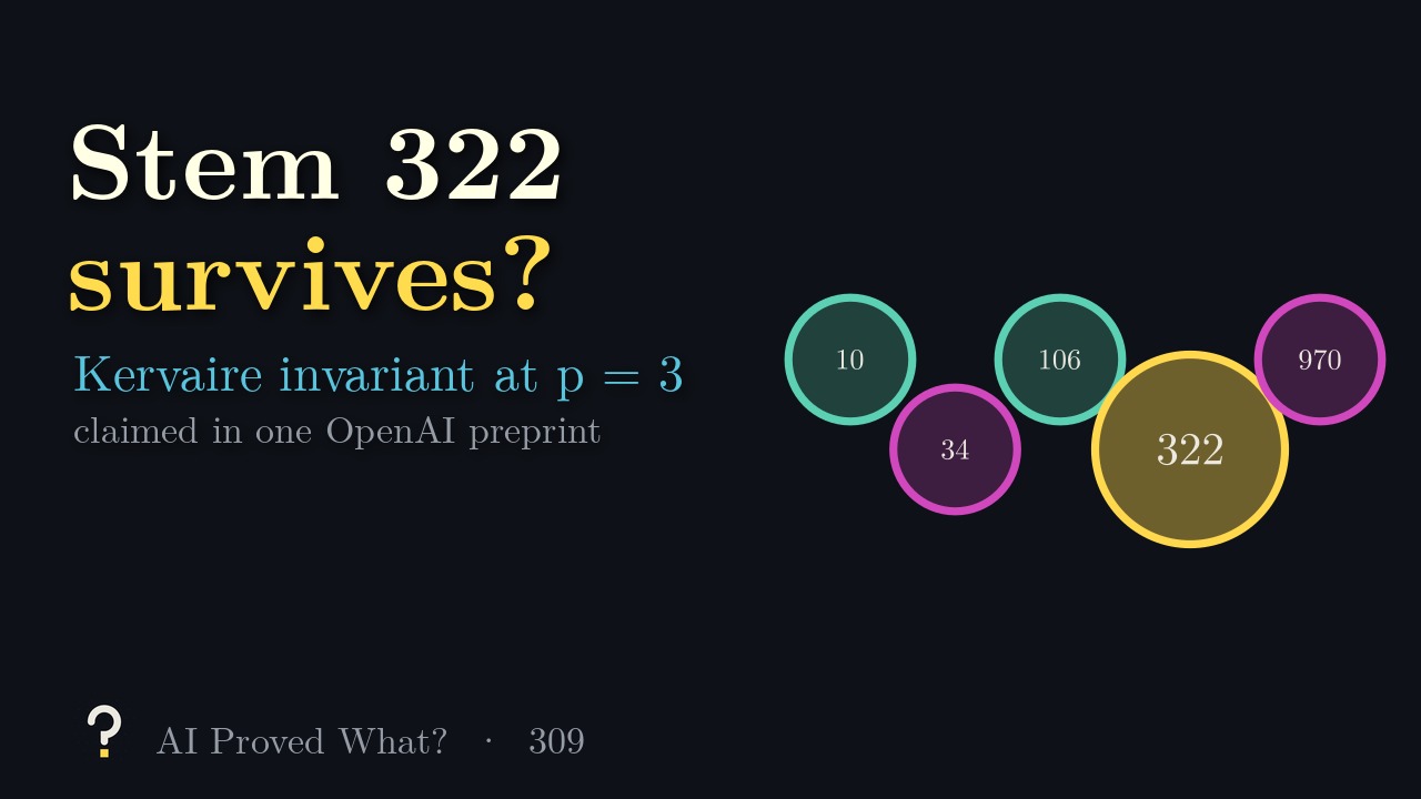 Play Episode 309: Stem 322 survives? Five circles labelled with stems 10, 34, 106, 322 and 970, the gold circle 322 the largest.