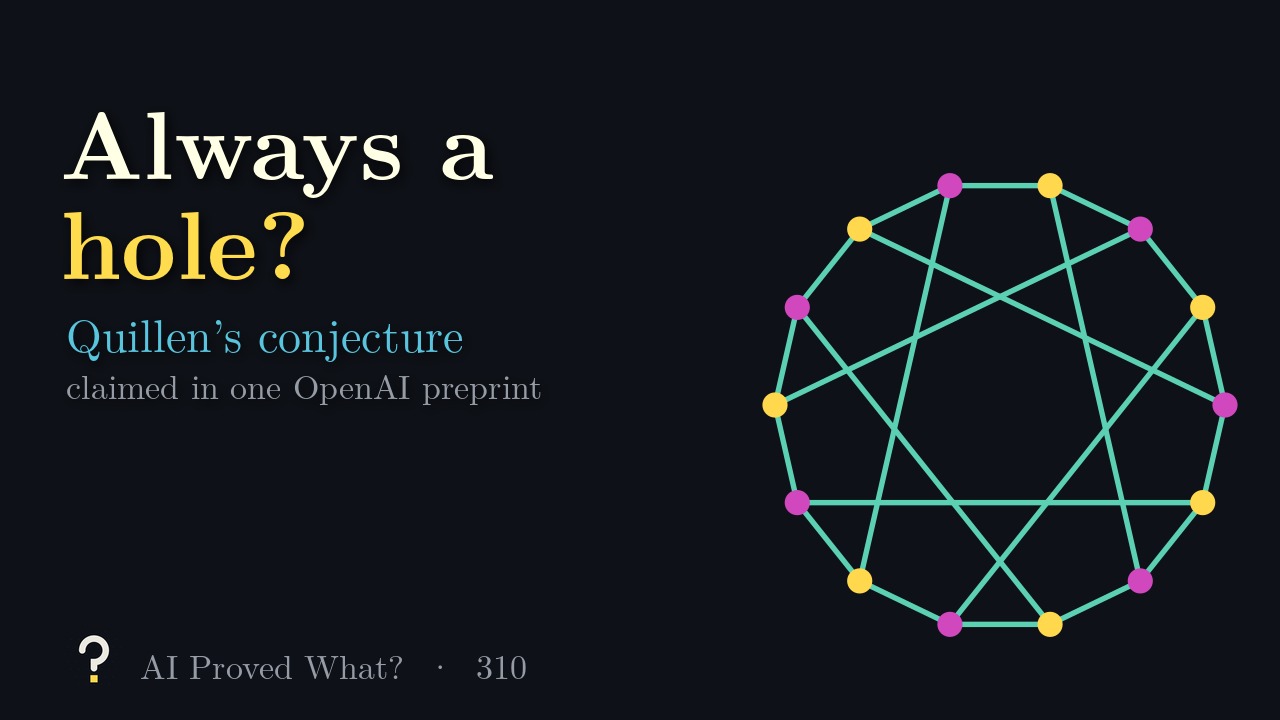 Play Episode 310: Always a hole? The Heawood graph, fourteen dots in a ring joined by teal edges.
