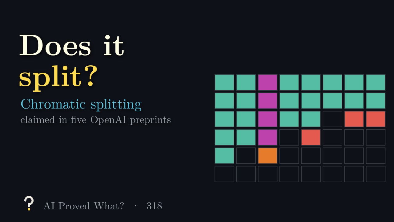 Play Episode 318: Does it split? A grid of squares, mostly teal, with one pink column, an orange square and a few red squares.