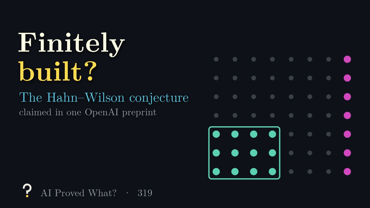 Play Episode 319: Finitely built? A grid of grey dots with a teal box around a small block of dots and one pink column on the right.