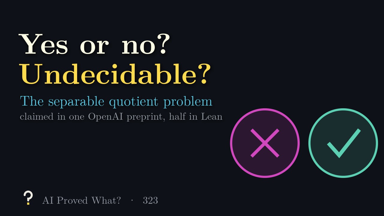 Play Episode 323: Yes or no, undecidable? Two circles, a pink one with a cross and a teal one with a check mark.