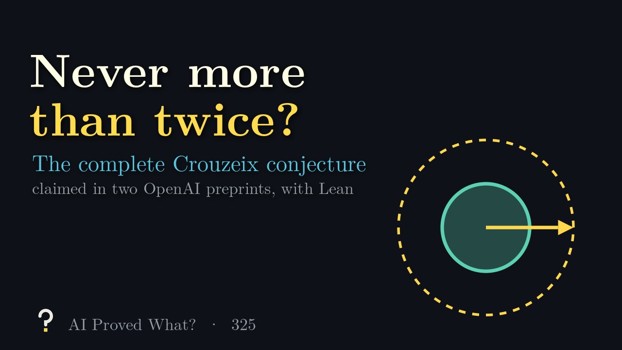 Play Episode 325: Never more than twice? A teal disk inside a dashed yellow circle twice its radius, with an arrow marking the radius.