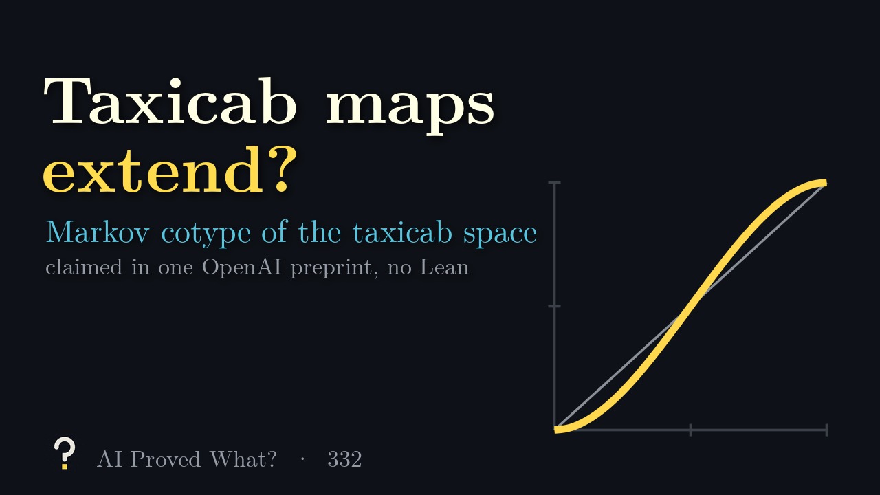 Play Episode 332: Taxicab maps extend? A yellow S-shaped curve rising from 0 to 1 against a grey diagonal.