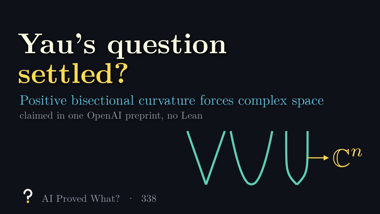 Play Episode 338: Yau’s question settled? A cone, a paraboloid and a cigar with an arrow to complex n-space.