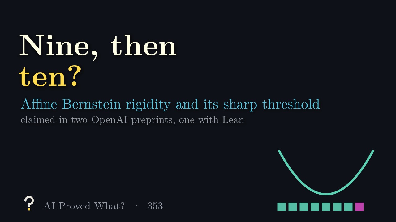 Play Episode 353: Nine, then ten? A teal paraboloid above a strip of squares, seven teal and one pink.