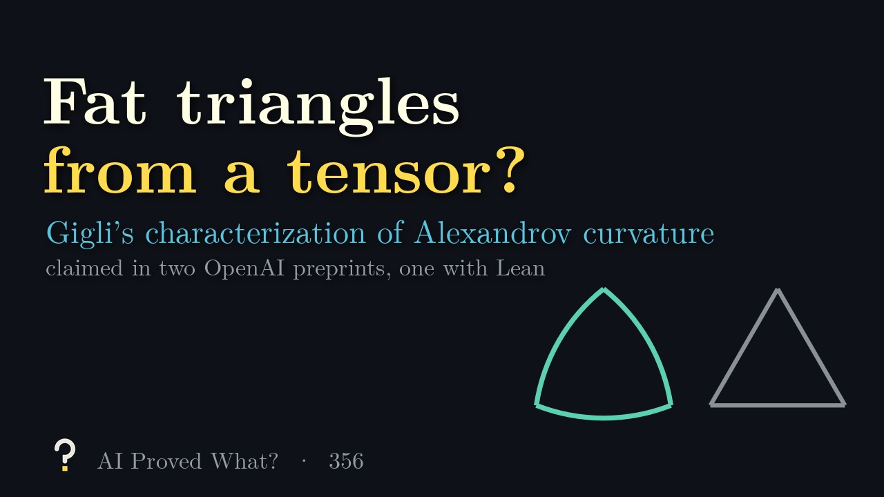 Play Episode 356: Fat triangles from a tensor? A teal triangle with outward-bulging sides beside a grey flat triangle.