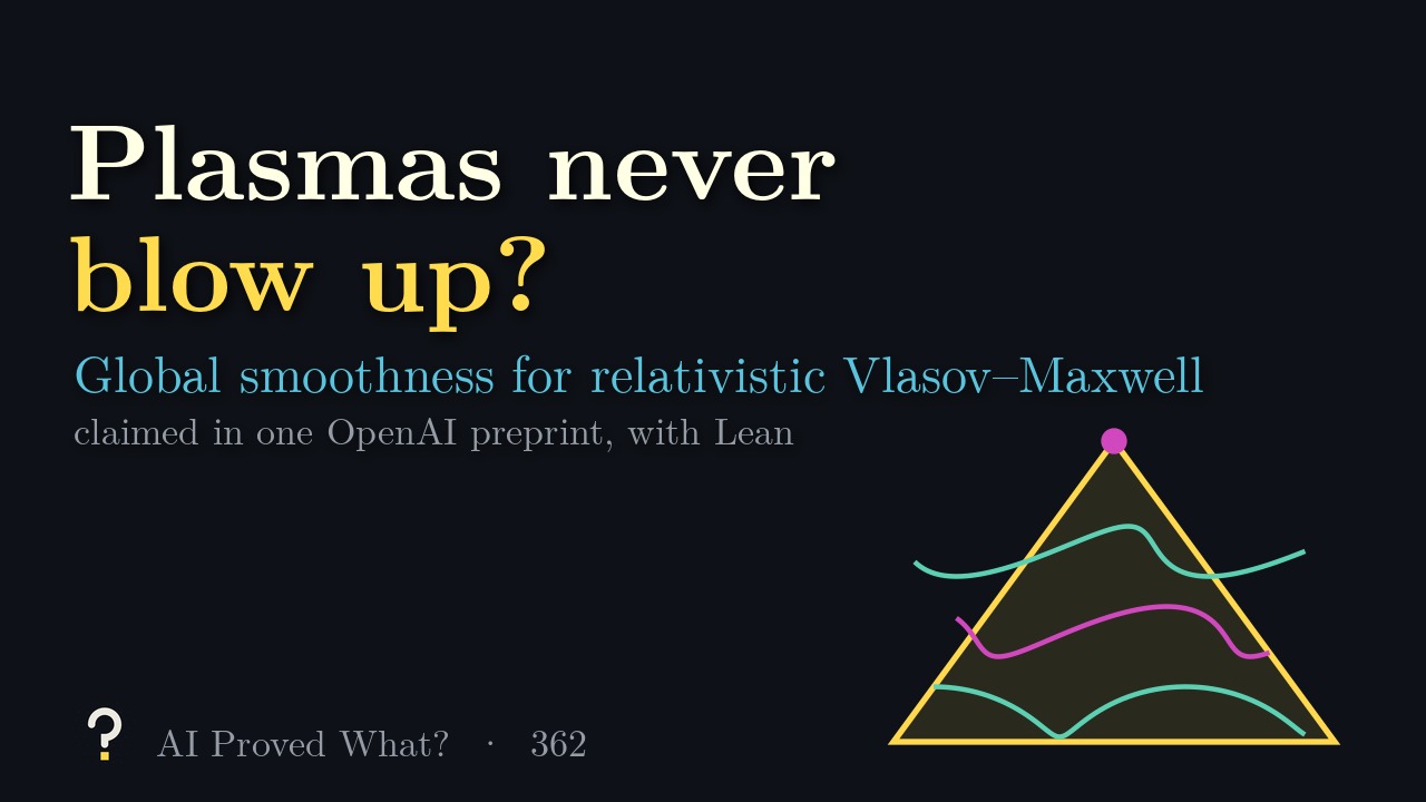 Play Episode 362: Plasmas never blow up? A yellow light-cone triangle over wavy teal and pink particle paths.