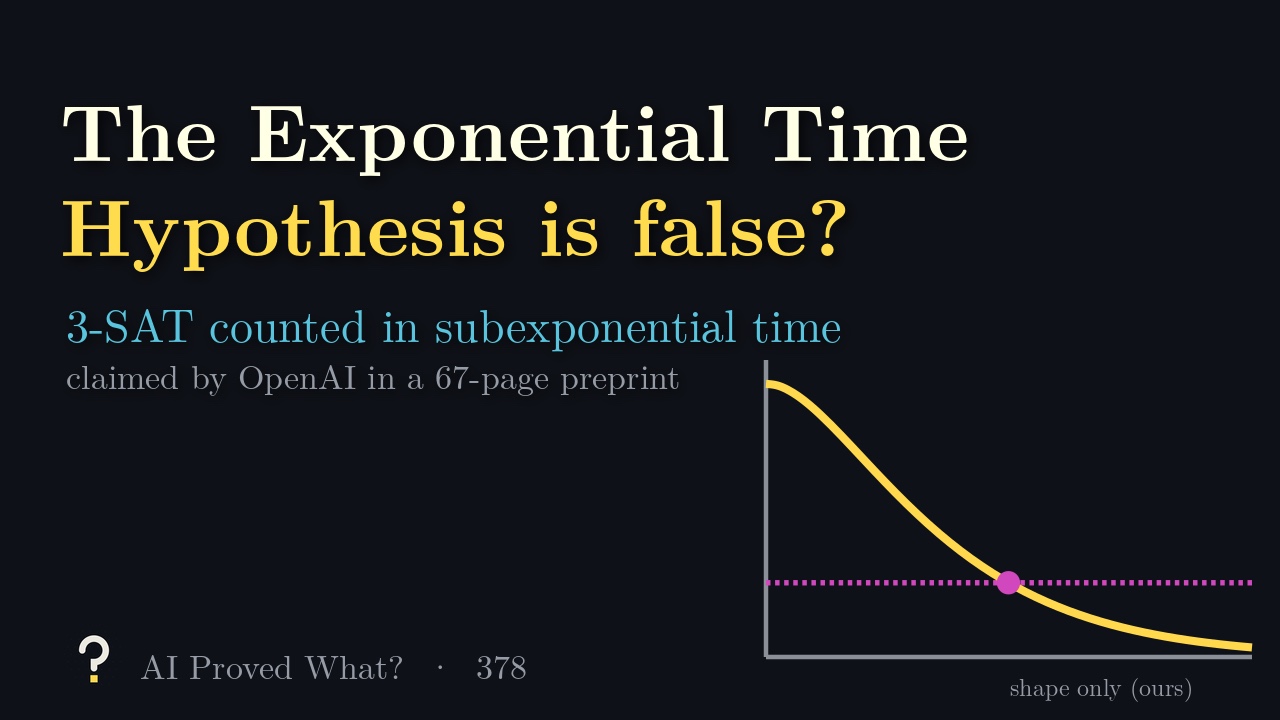 Play Episode 378: The Exponential Time Hypothesis is false? The exponent divided by n falling below a fixed rate.